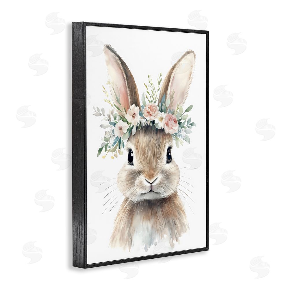 Creative Studio Flower Adorned Baby Rabbit Black Framed Giclee Wall Art