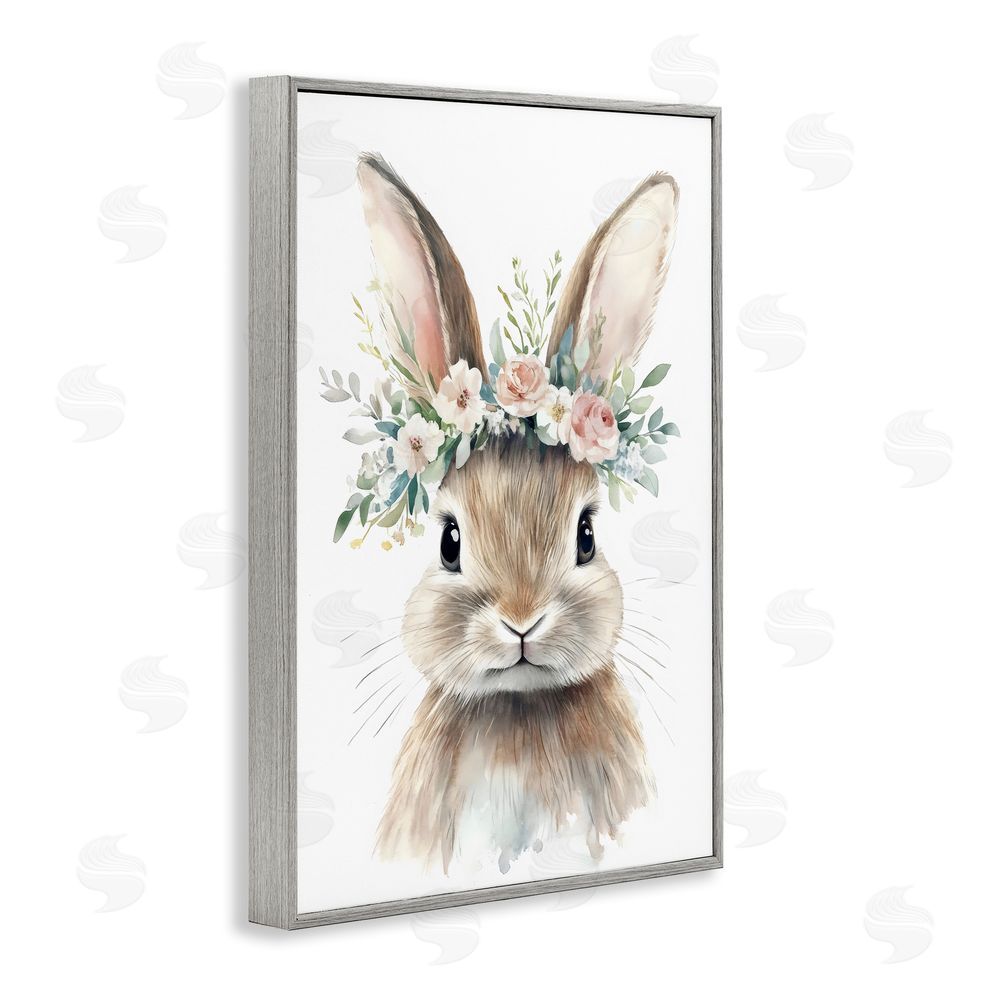 Creative Studio Flower Adorned Baby Rabbit Gray Framed Giclee Wall Art