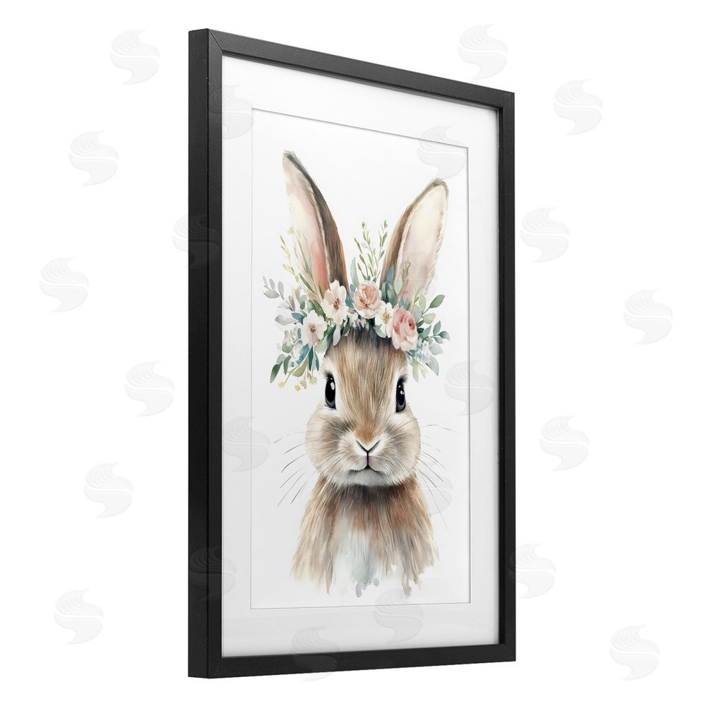 Creative Studio Flower Adorned Baby Rabbit Black Framed Print Under Glass Wall Art