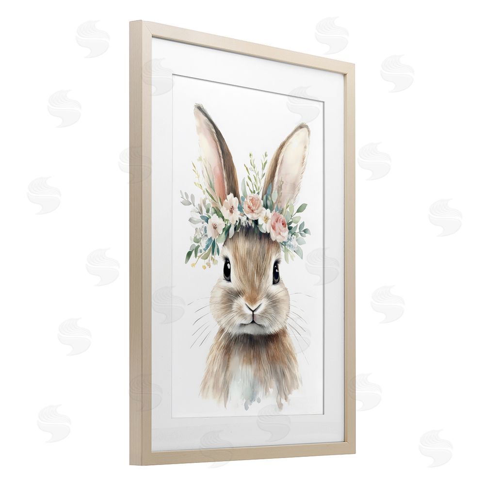 Creative Studio Flower Adorned Baby Rabbit Brown Framed Print Under Glass Wall Art