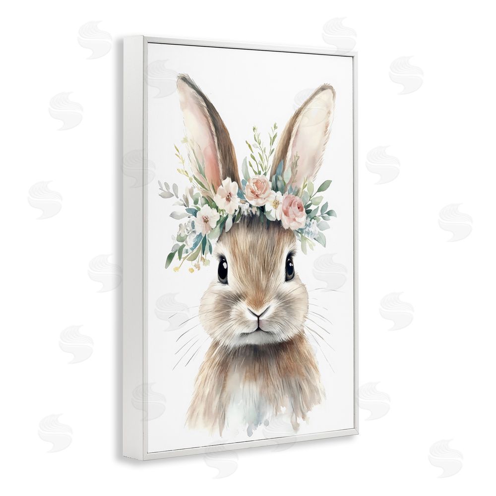 Creative Studio Flower Adorned Baby Rabbit White Framed Giclee Wall Art