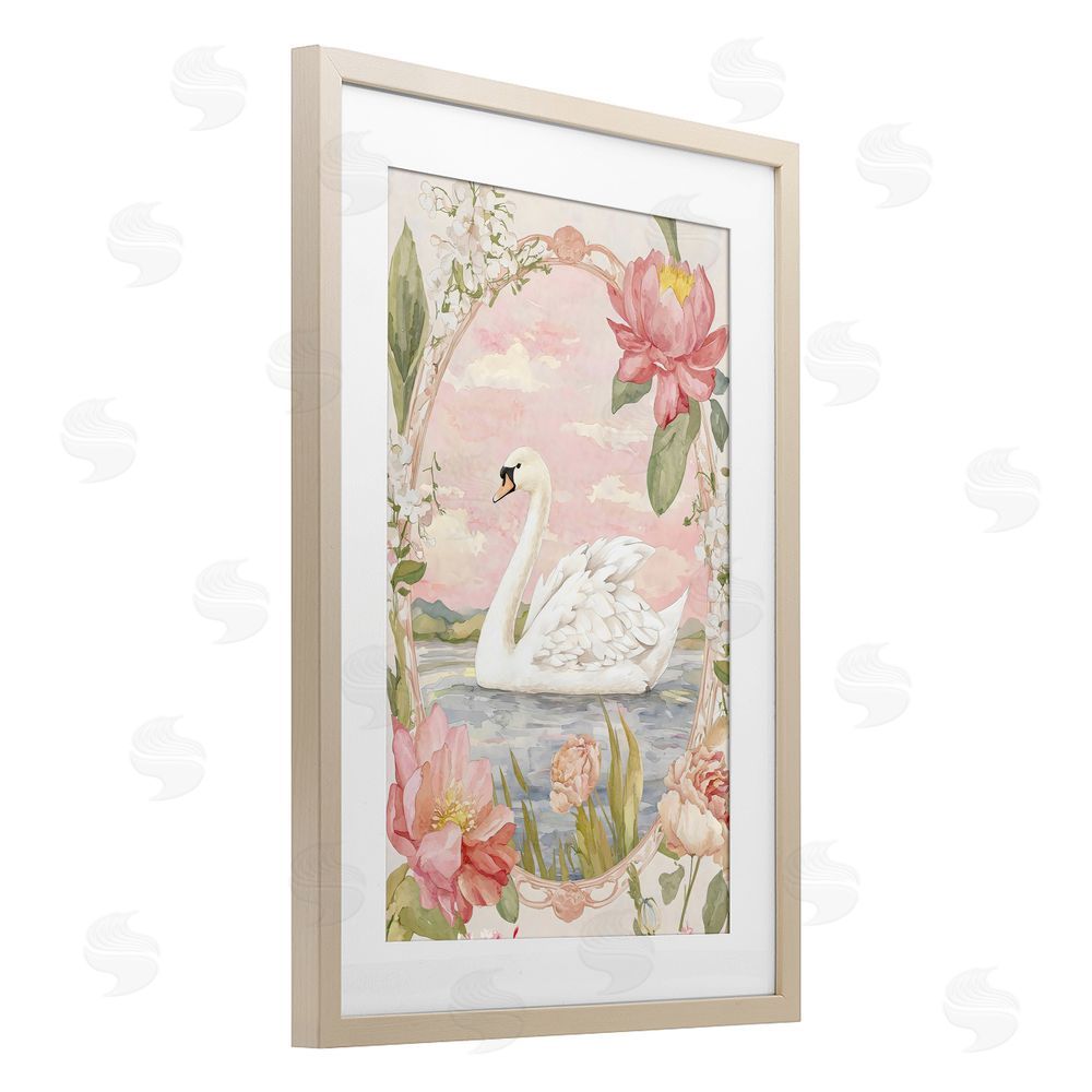 Creative Studio Floral Border Swan in Bloom Brown Framed Print Under Glass Wall Art