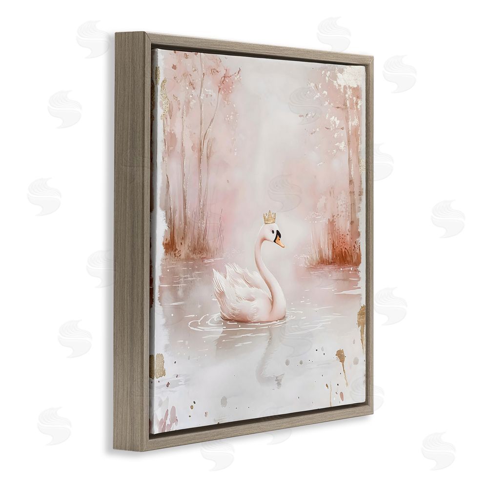 Creative Studio Swan with Crown in Pastels Brown Floating Framed Canvas Wall Art Print