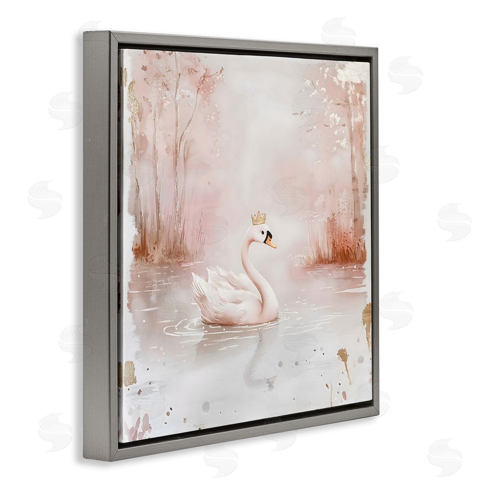 Creative Studio Swan with Crown in Pastels Gray Floating Framed Canvas Wall Art Print