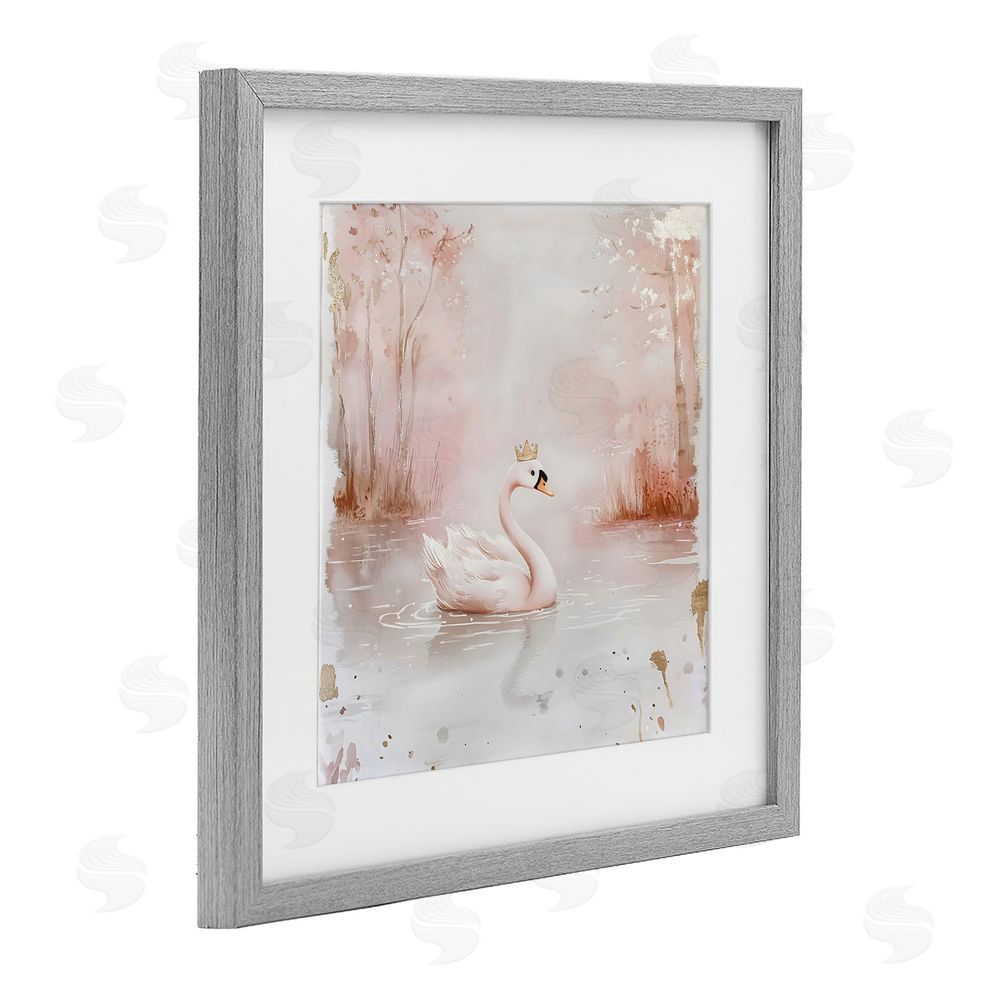 Creative Studio Swan with Crown in Pastels Gray Framed Print Under Glass with White Mat Wall Art