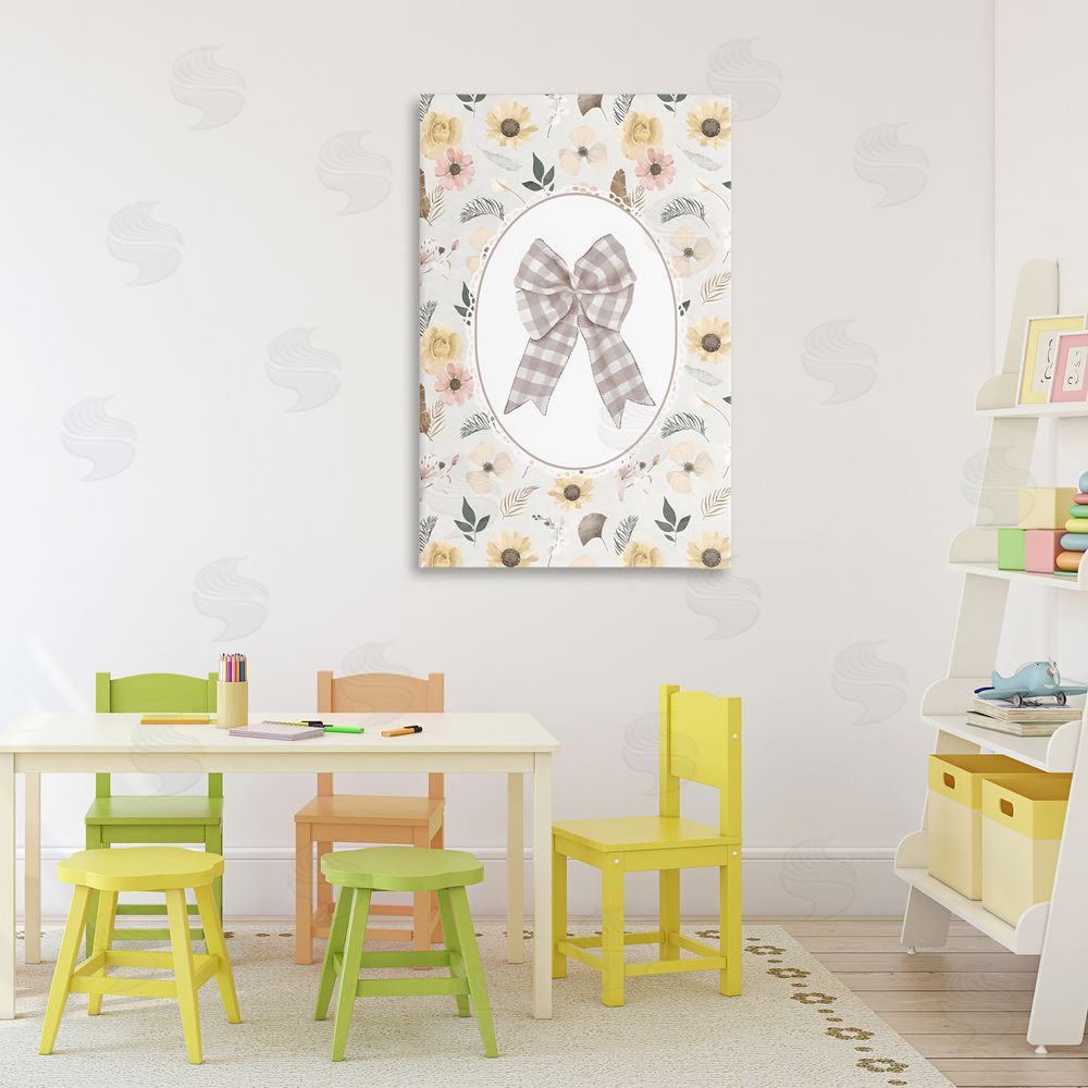 Ink Drop Loft Sunnyside Bow in Gingham Stretched Canvas on Wall