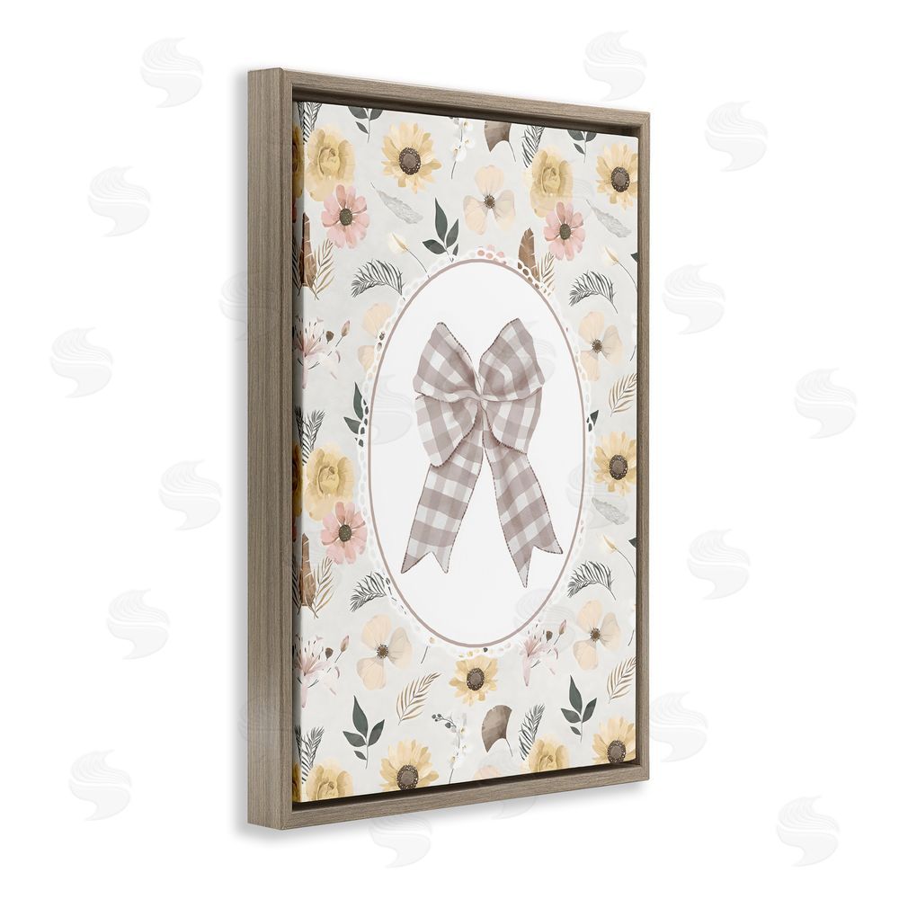 Ink Drop Loft Sunnyside Bow in Gingham Brown Floating Framed Canvas Wall Art Print