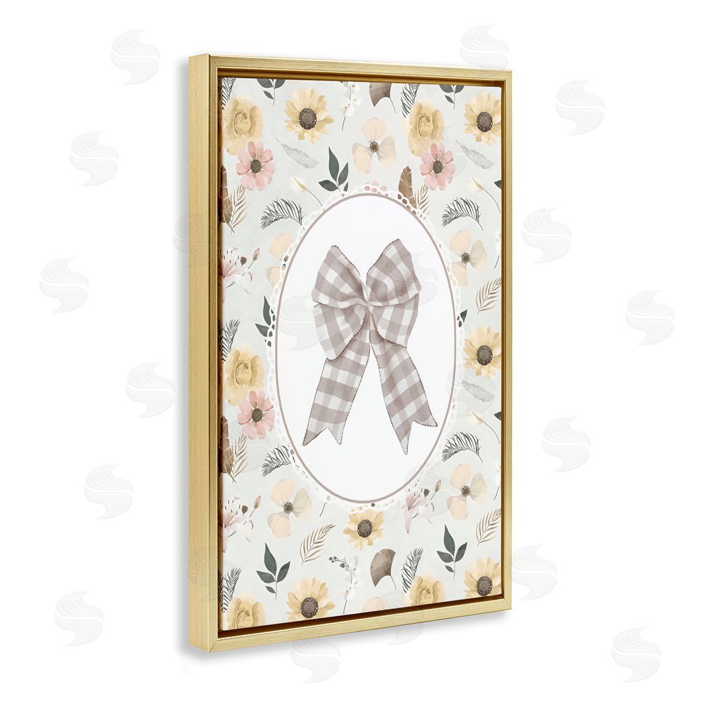 Ink Drop Loft Sunnyside Bow in Gingham Gold Floating Framed Canvas Wall Art Print