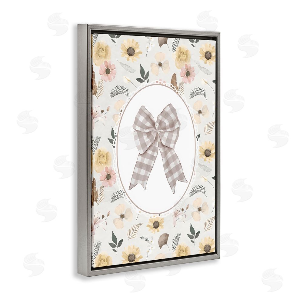 Ink Drop Loft Sunnyside Bow in Gingham Gray Floating Framed Canvas Wall Art Print