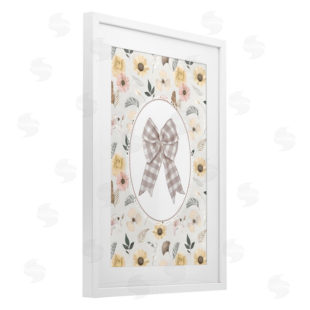 Ink Drop Loft Sunnyside Bow in Gingham White Framed Print Under Glass with White Mat Wall Art