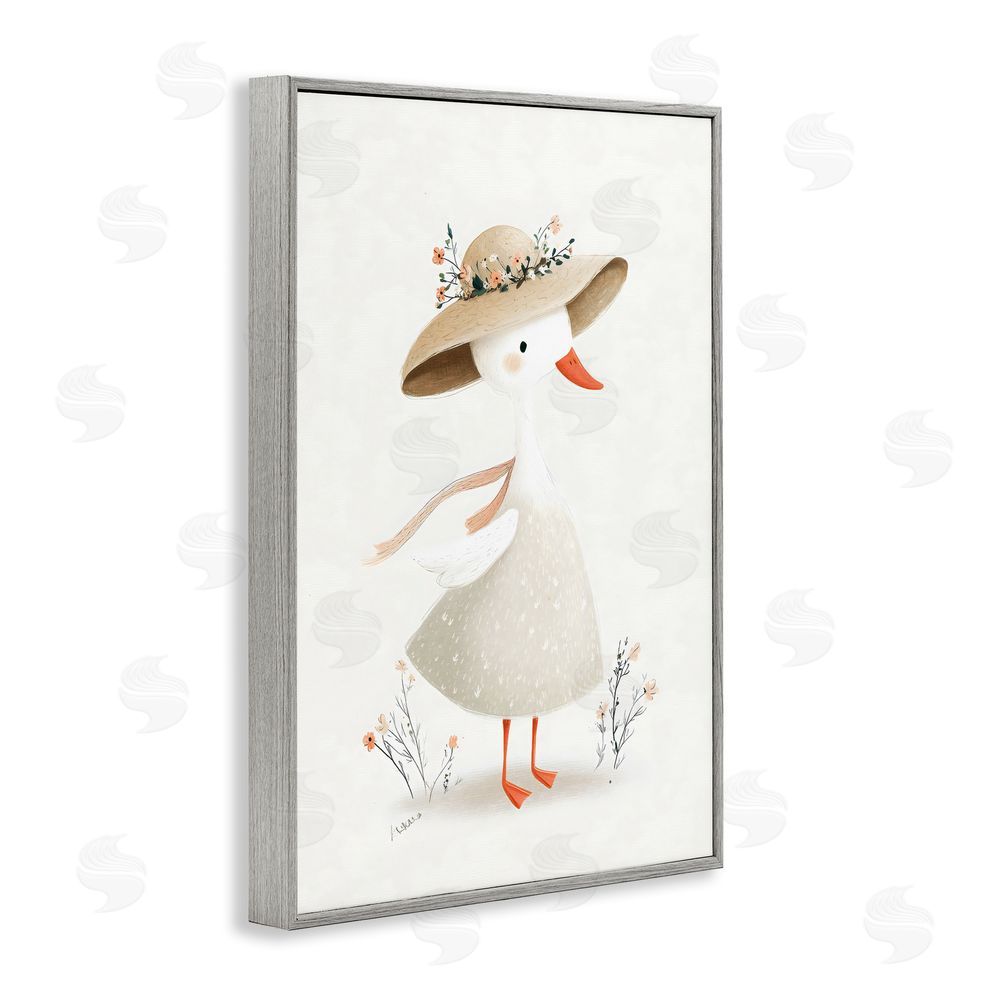 Ink Drop Loft Charming Goose in Sunhat Gray Framed Giclee Wall Art Print