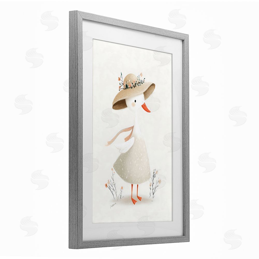 Ink Drop Loft Charming Goose in Sunhat Gray Framed Print Under Glass with Matting Wall Art