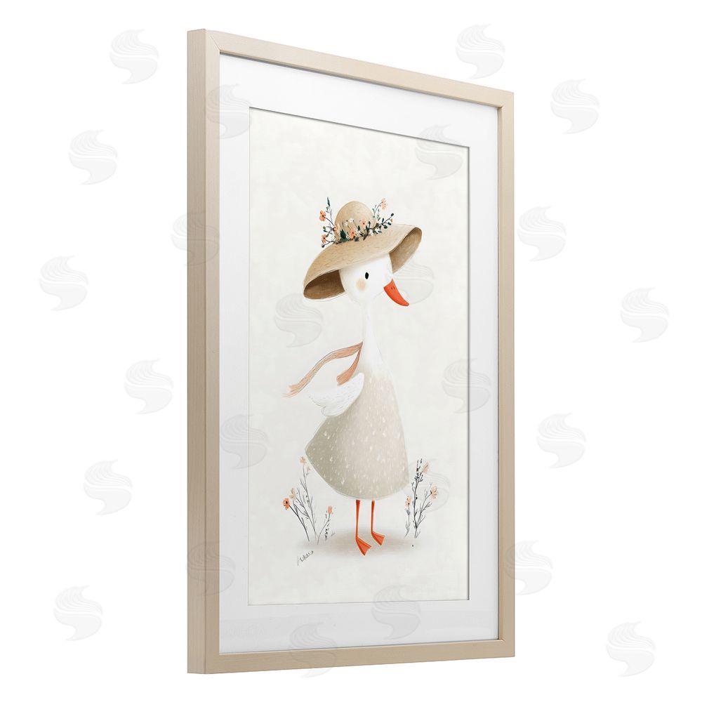 Ink Drop Loft Charming Goose in Sunhat Brown Framed Print Under Glass with Matting Wall Art