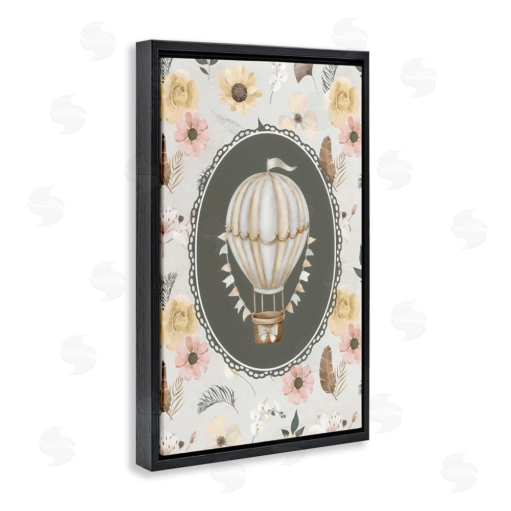 Ink Drop Loft Sunnyside Balloon over Florals Black Floating Framed Canvas Wall Art Print
