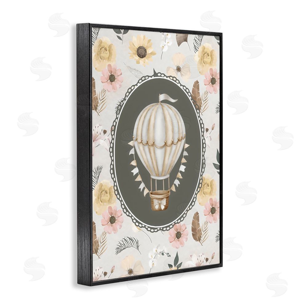 Ink Drop Loft Sunnyside Balloon over Florals Black Framed Giclee Wall Art Print