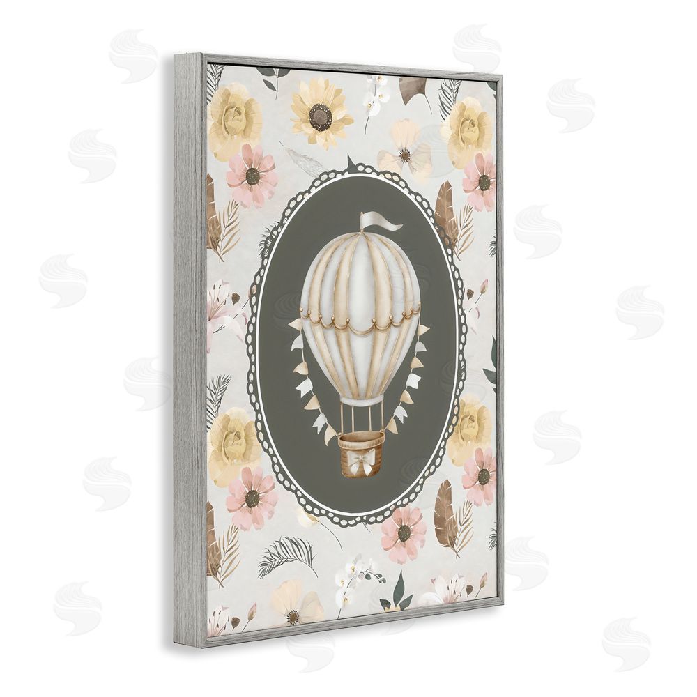 Ink Drop Loft Sunnyside Balloon over Florals Gray Framed Giclee Wall Art Print