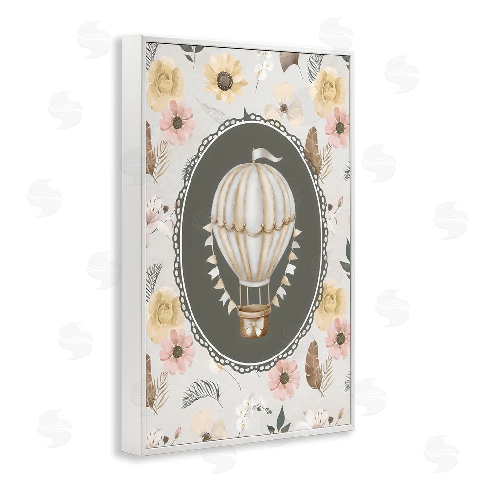 Ink Drop Loft Sunnyside Balloon over Florals White Framed Giclee Wall Art Print