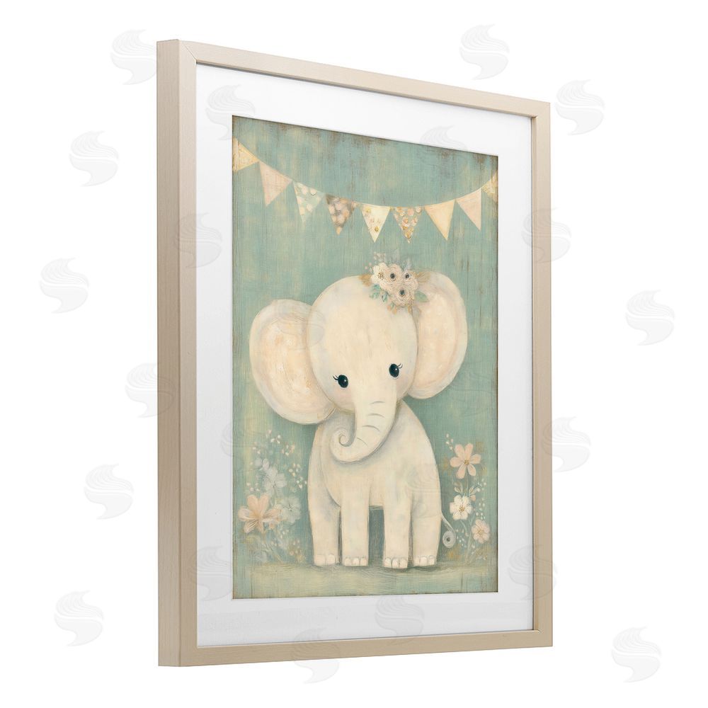Ink Drop Loft Elephant with Overhead Banner Brown Framed Print Under Glass Wall Art