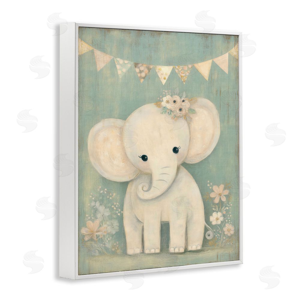 Ink Drop Loft Elephant with Overhead Banner White Framed Giclee Wall Art