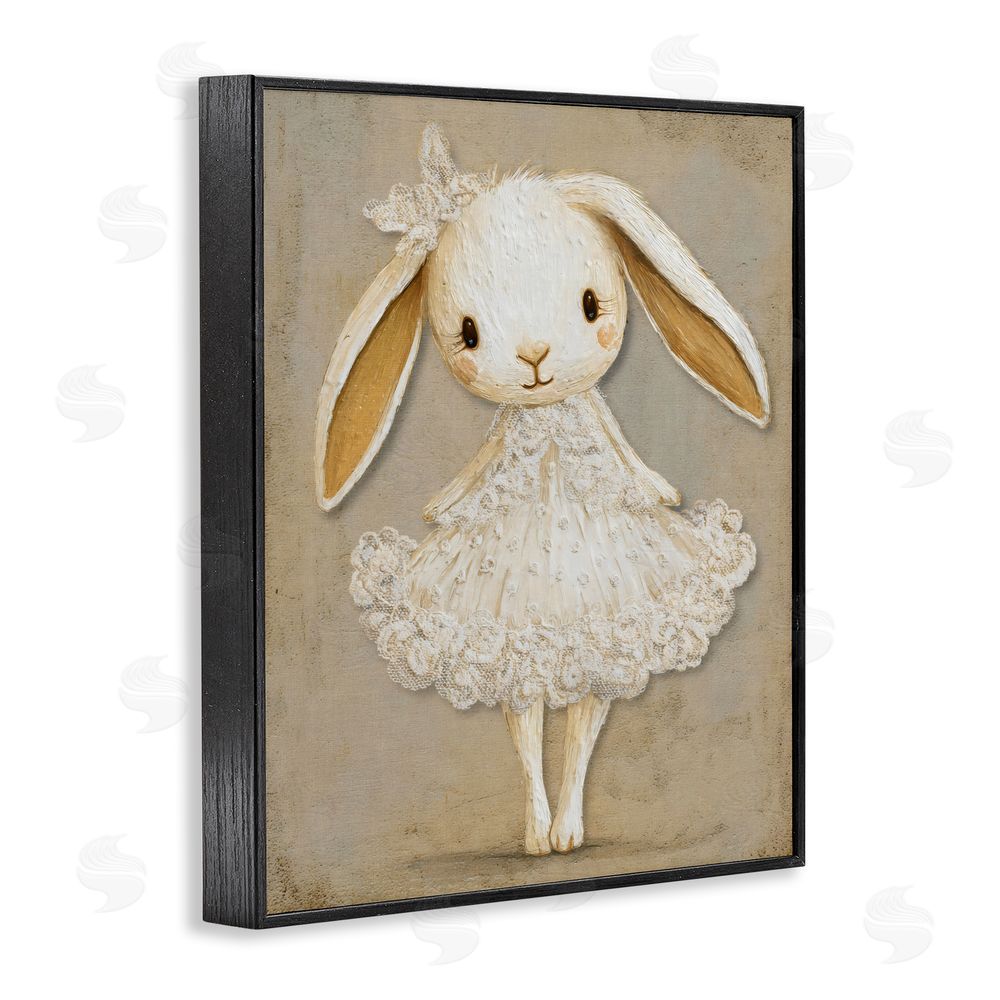 Ink Drop Loft Ballerina Bunny in Lace Dress Black Framed Giclee Wall Art Print