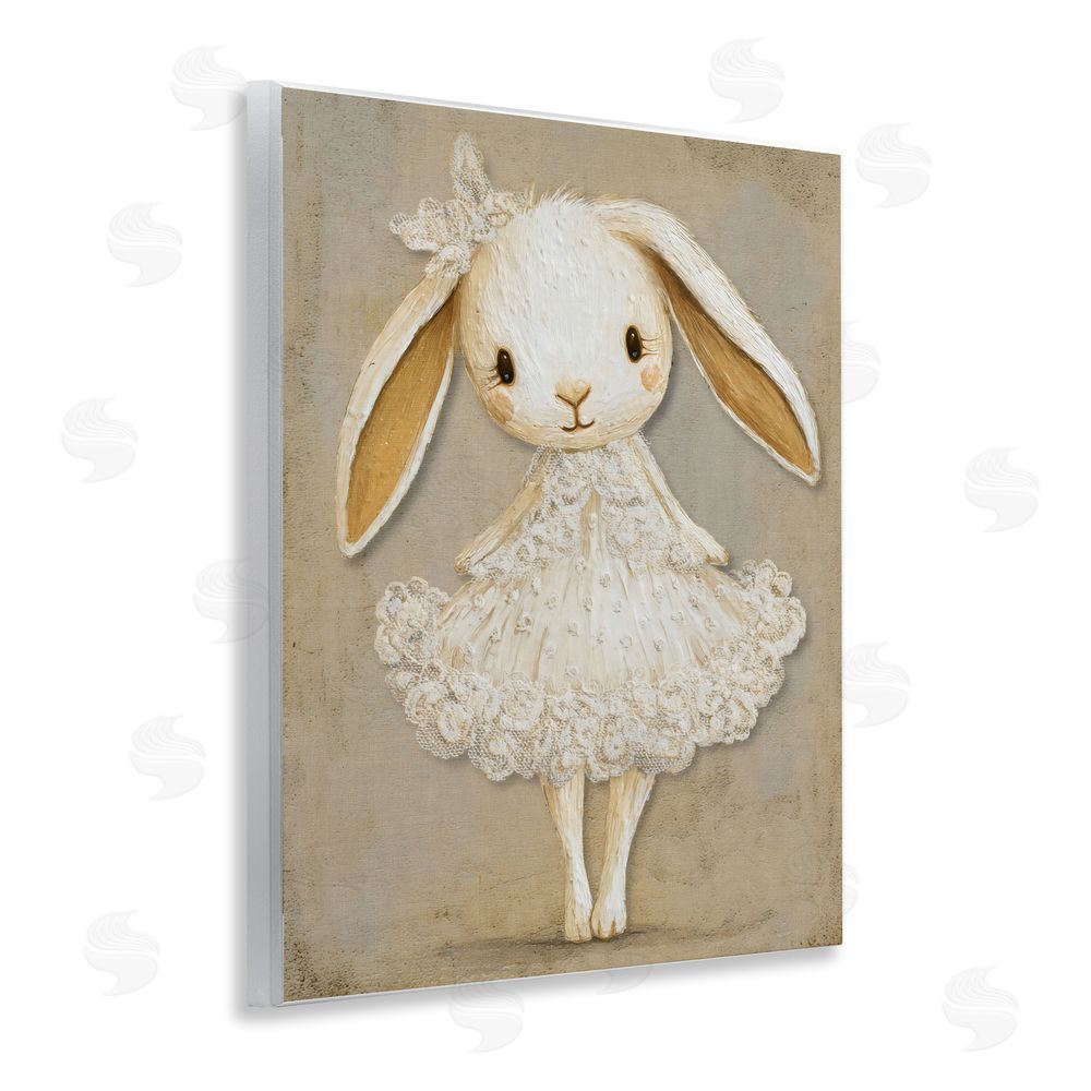 Ink Drop Loft Ballerina Bunny in Lace Dress Wall Plaque Art Print with White Foil Wrap