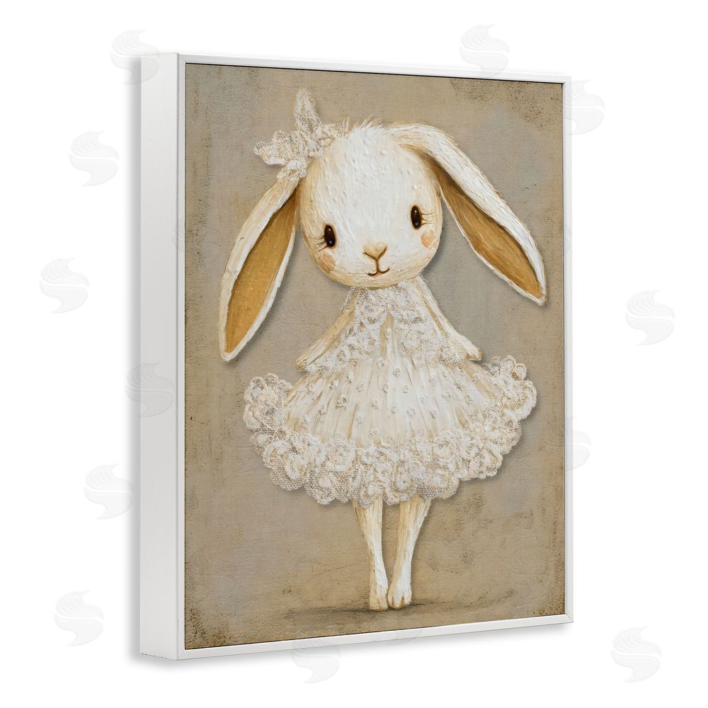 Ink Drop Loft Ballerina Bunny in Lace Dress White Framed Giclee Wall Art Print