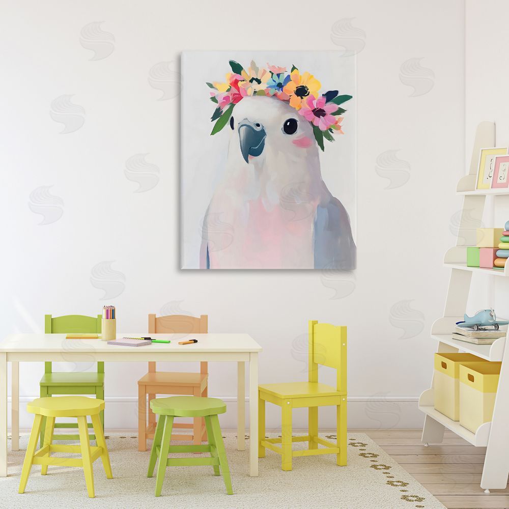 The Prints Vibe Flower Crown Dove Stretched Canvas Wall Art in Room