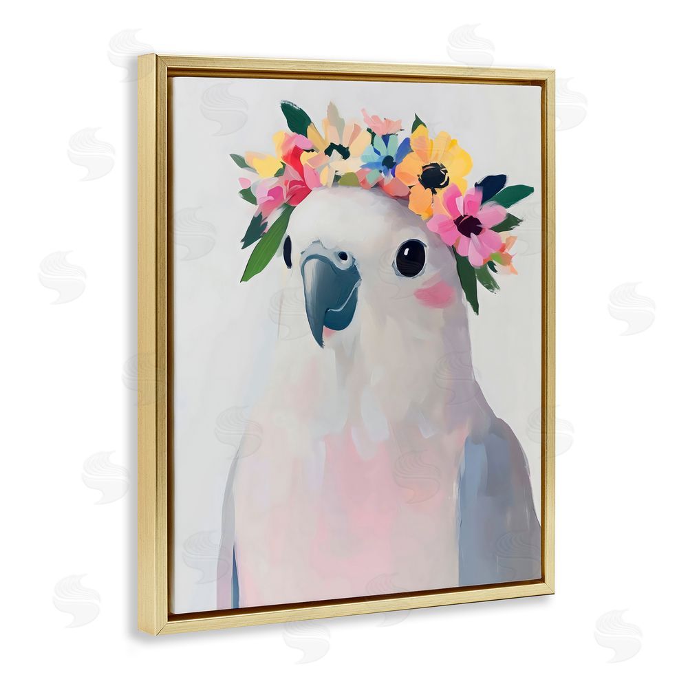 The Prints Vibe Flower Crown Dove Gold Floating Framed Canvas Wall Art
