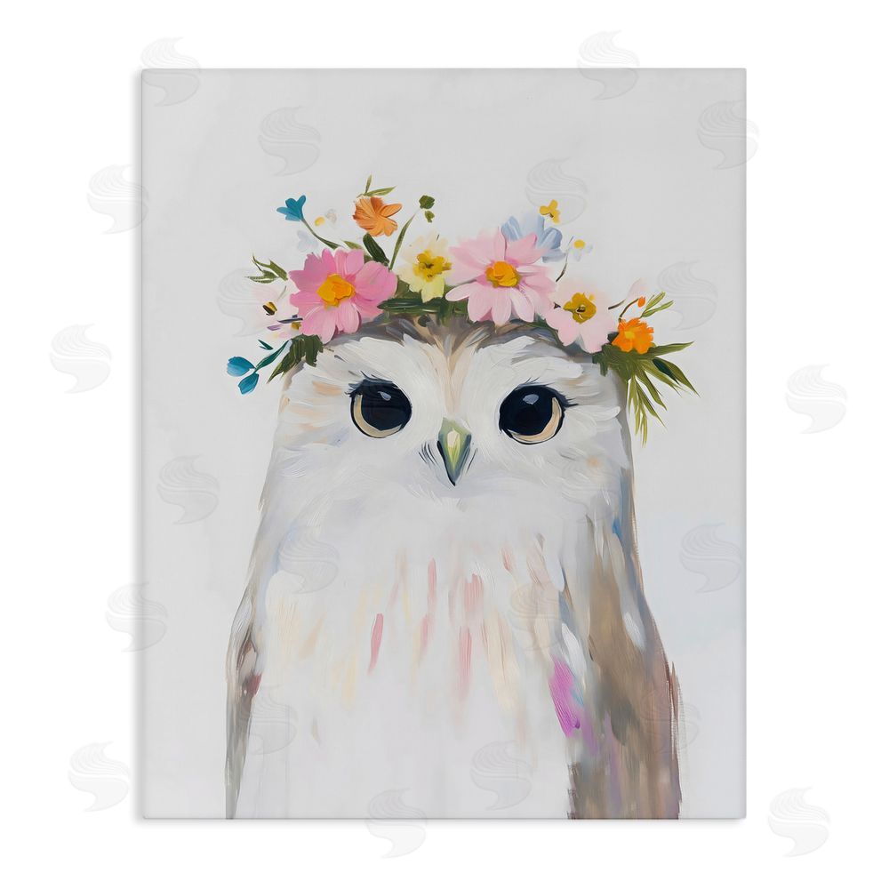 The Prints Vibe Flower Crown Owl Stretched Canvas Wall Art