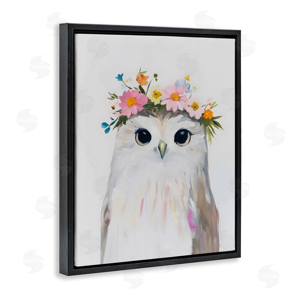 The Prints Vibe Flower Crown Owl Black Floating Framed Canvas Wall Art