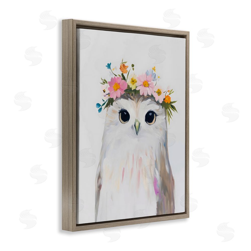 The Prints Vibe Flower Crown Owl Brown Floating Framed Canvas Wall Art