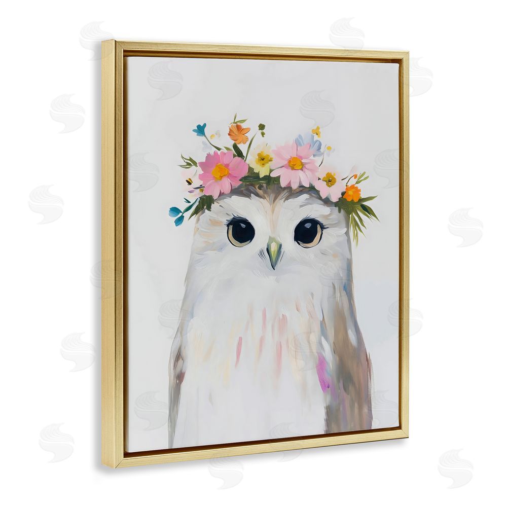 The Prints Vibe Flower Crown Owl Gold Floating Framed Canvas Wall Art