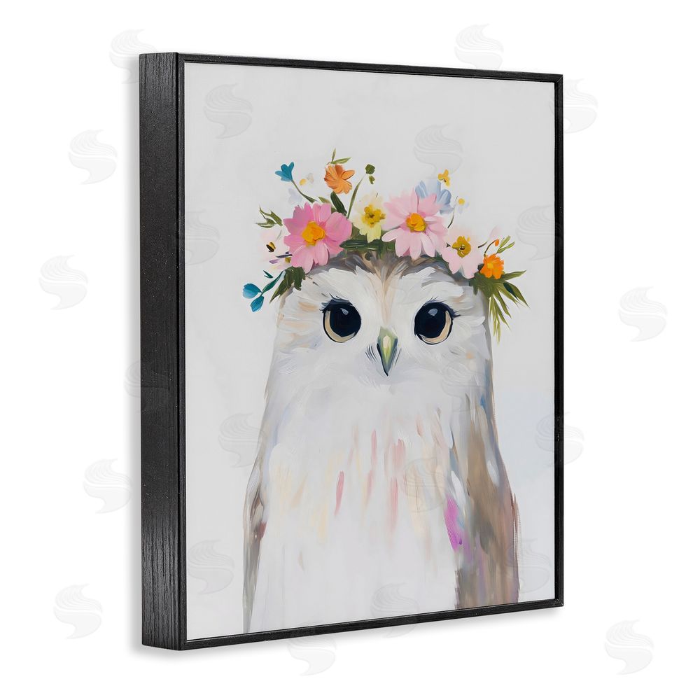 The Prints Vibe Flower Crown Owl Black Framed Giclee Wall Art