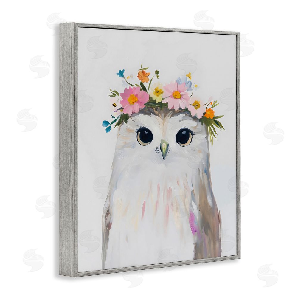 The Prints Vibe Flower Crown Owl Gray Framed Giclee Wall Art