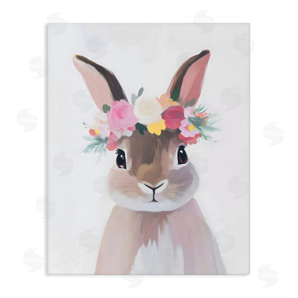 The Prints Vibe Flower Crown Rabbit Stretched Canvas Wall Art