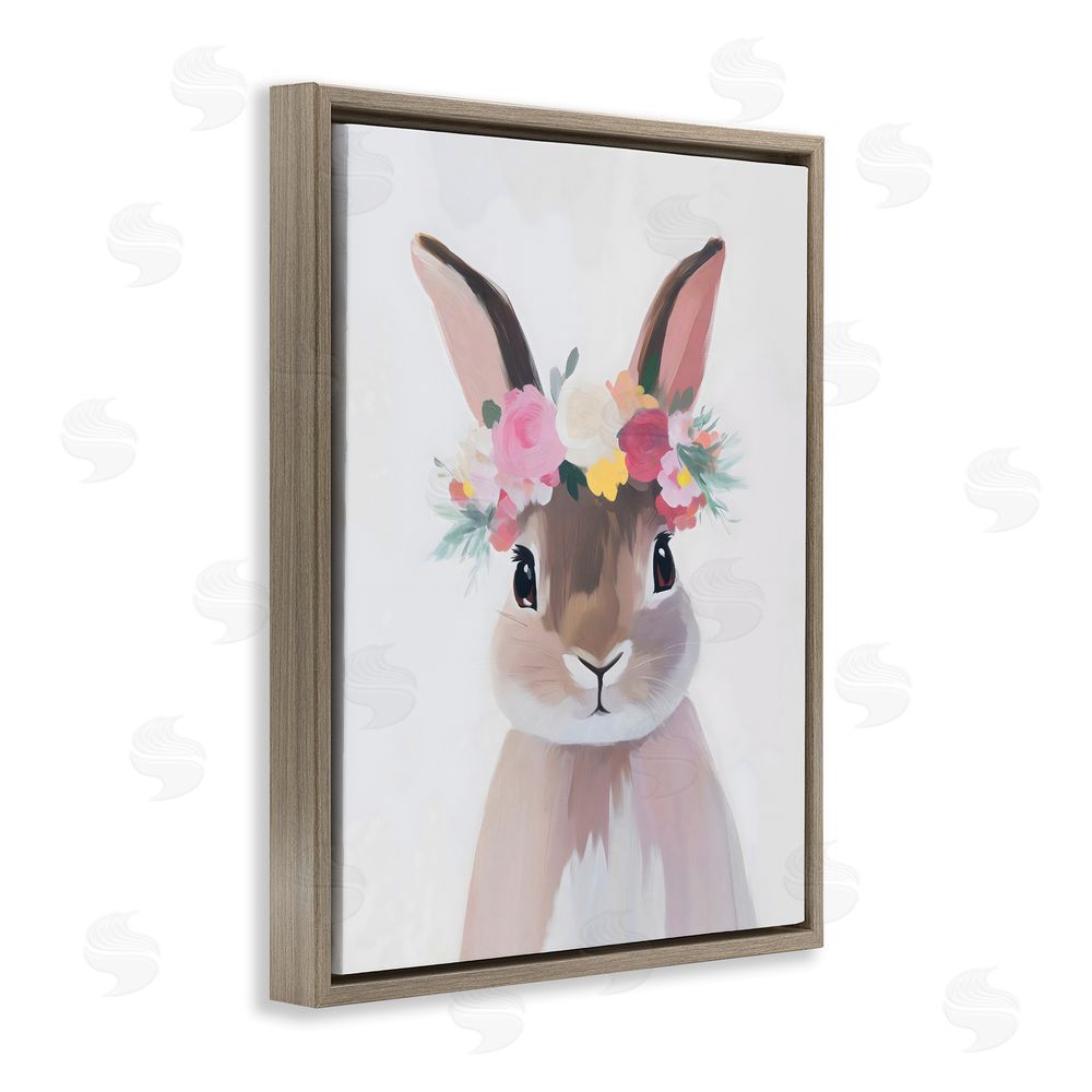 The Prints Vibe Flower Crown Rabbit Brown Floating Framed Canvas Wall Art