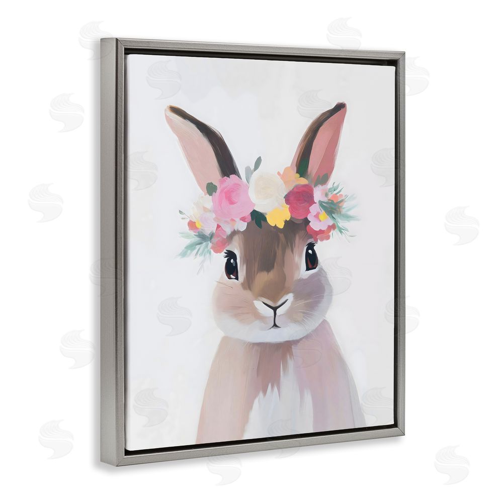 The Prints Vibe Flower Crown Rabbit Gray Floating Framed Canvas Wall Art