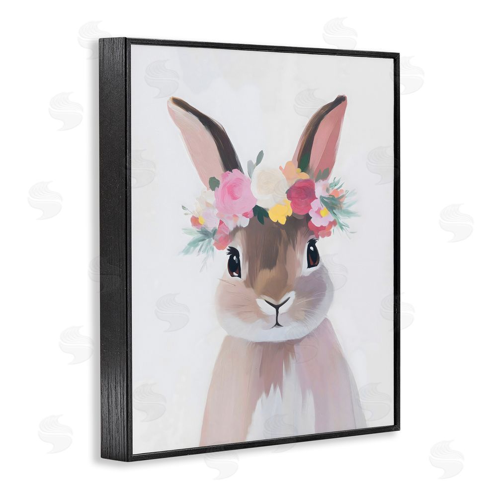 The Prints Vibe Flower Crown Rabbit Black Framed Giclee Wall Art