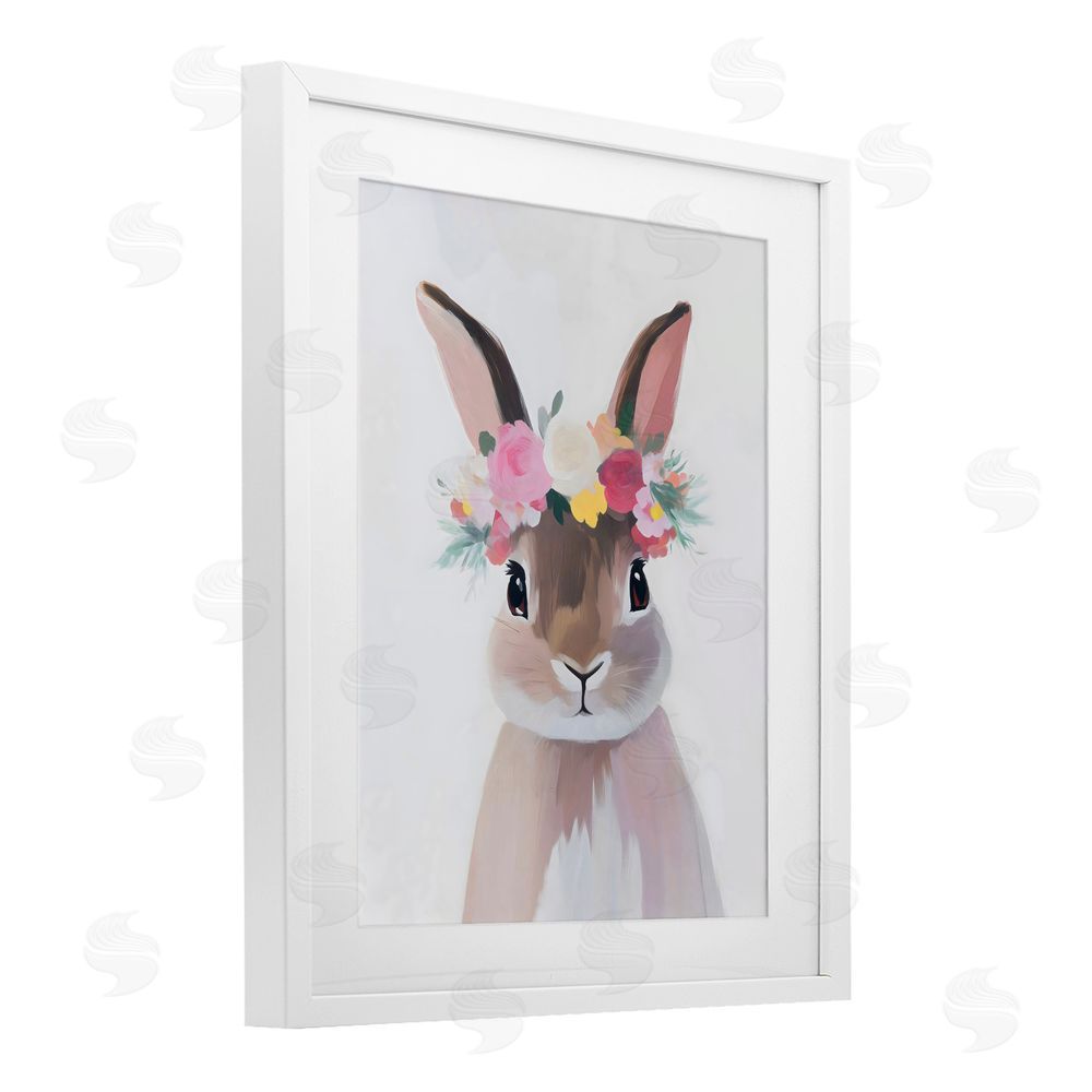 The Prints Vibe Flower Crown Rabbit White Framed Print Under Glass Wall Art
