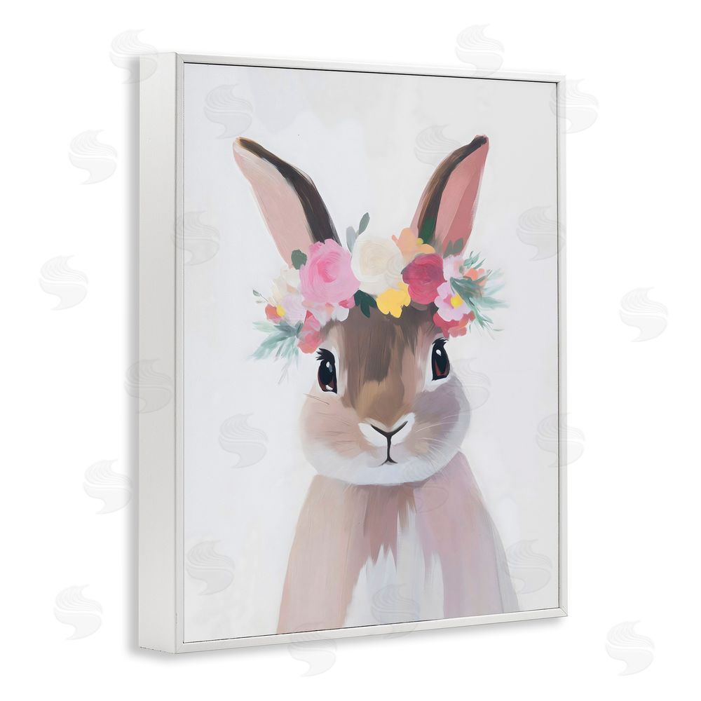 The Prints Vibe Flower Crown Rabbit White Framed Giclee Wall Art