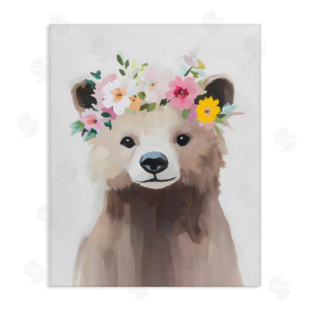 The Prints Vibe Flower Crown Bear Stretched Canvas Wall Art