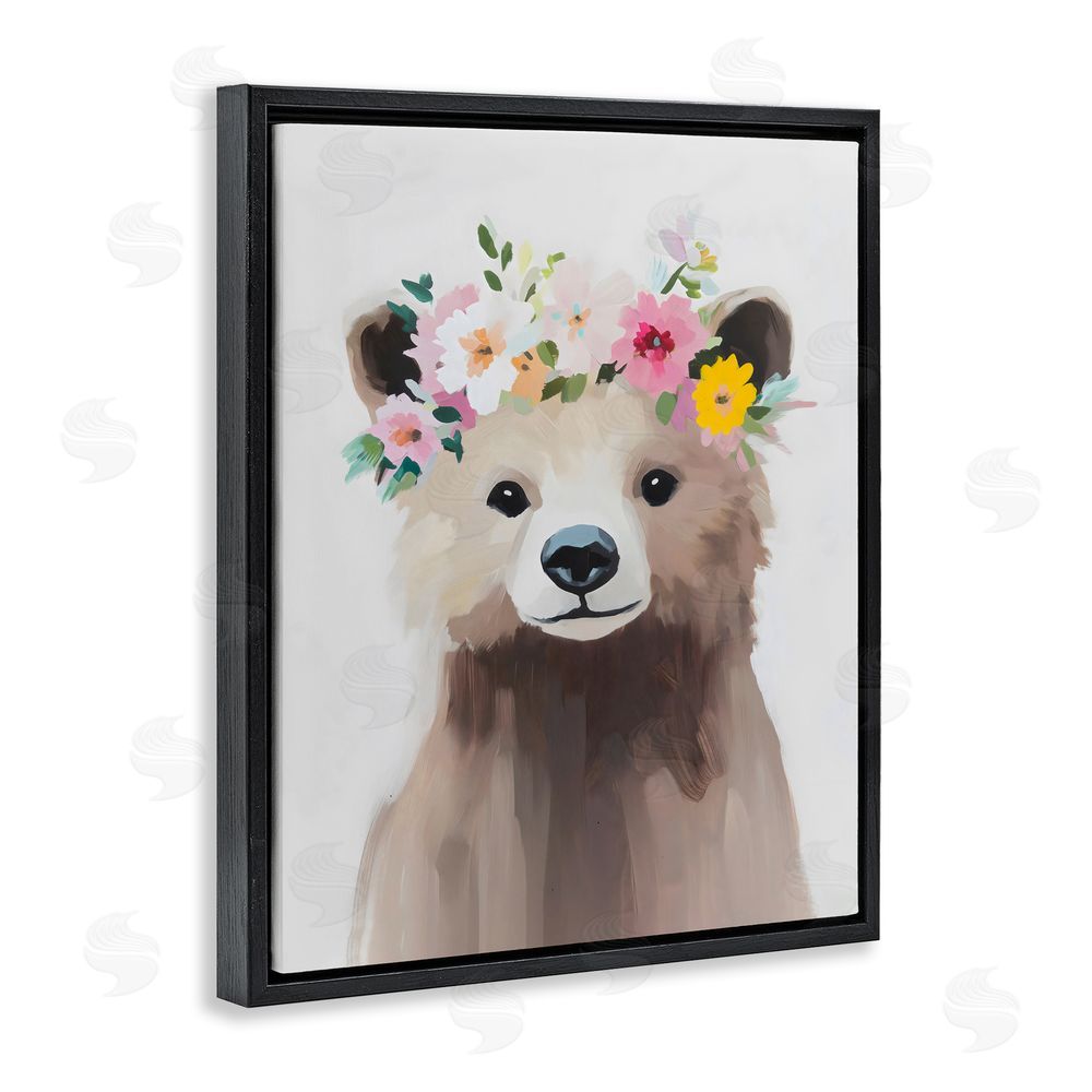 The Prints Vibe Flower Crown Bear Black Floating Framed Canvas Wall Art