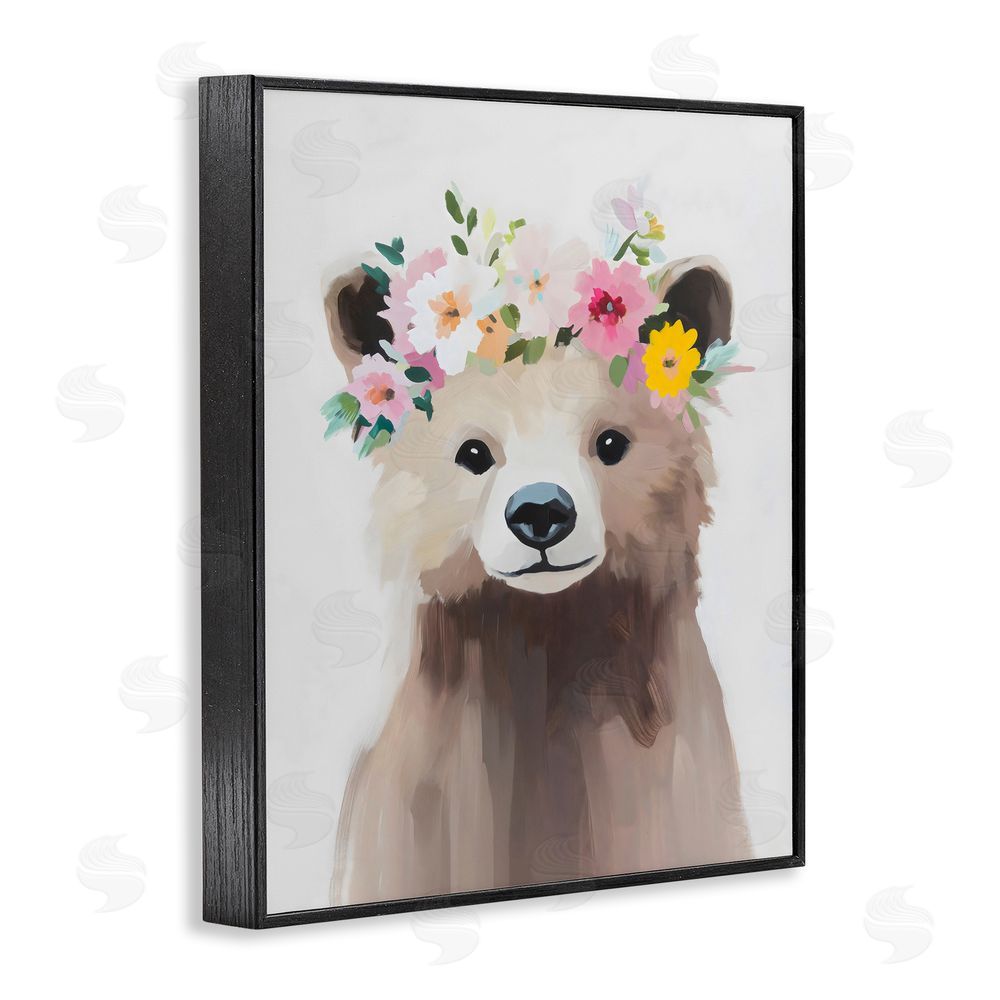 The Prints Vibe Flower Crown Bear Black Framed Giclee Wall Art