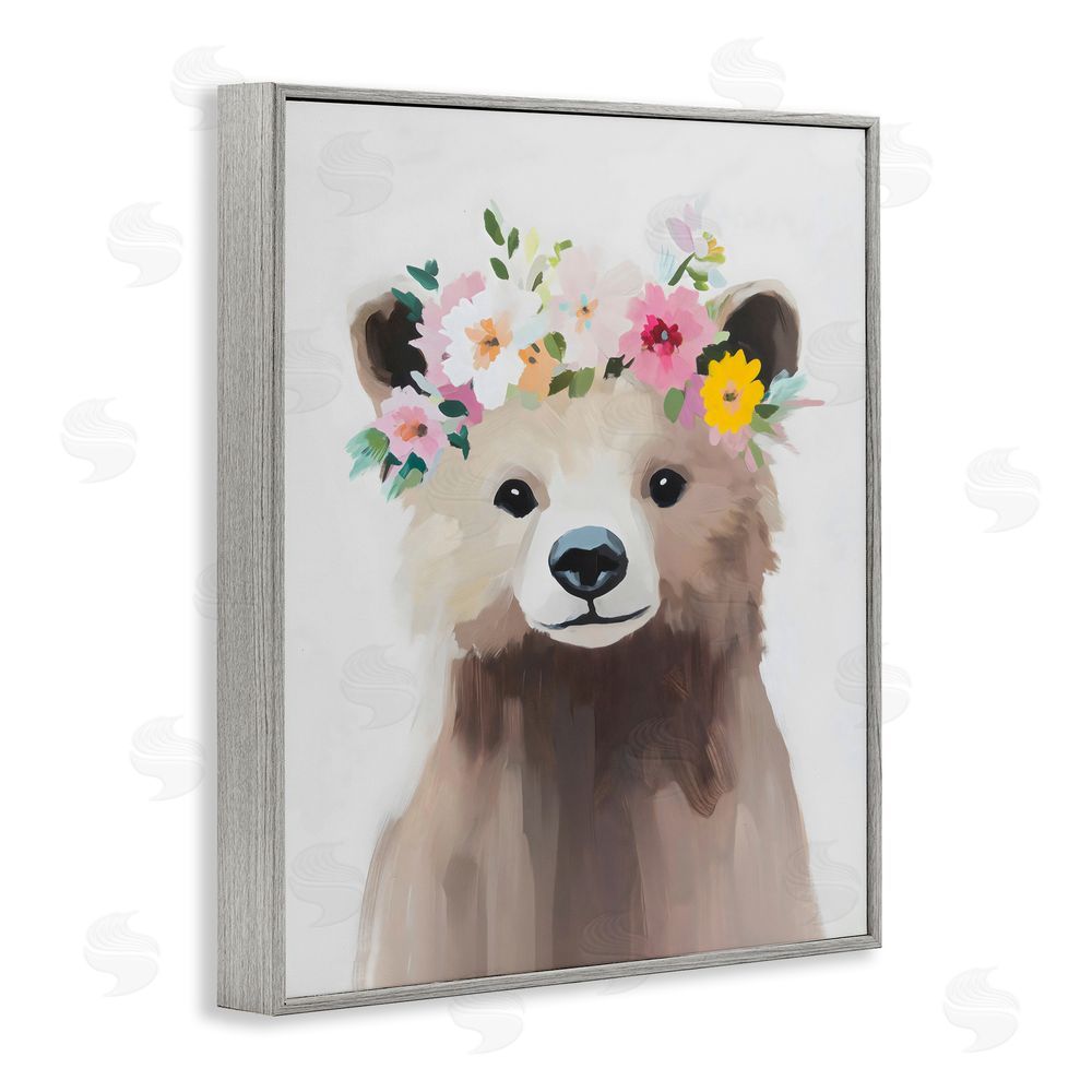 The Prints Vibe Flower Crown Bear Gray Framed Giclee Wall Art