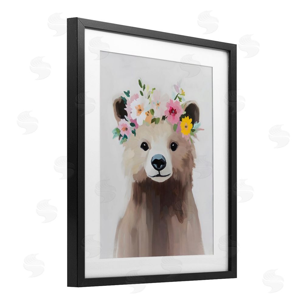 The Prints Vibe Flower Crown Bear Black Framed Print Under Glass Wall Art