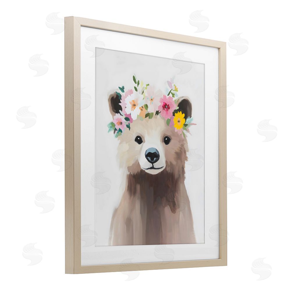 The Prints Vibe Flower Crown Bear Brown Framed Print Under Glass Wall Art