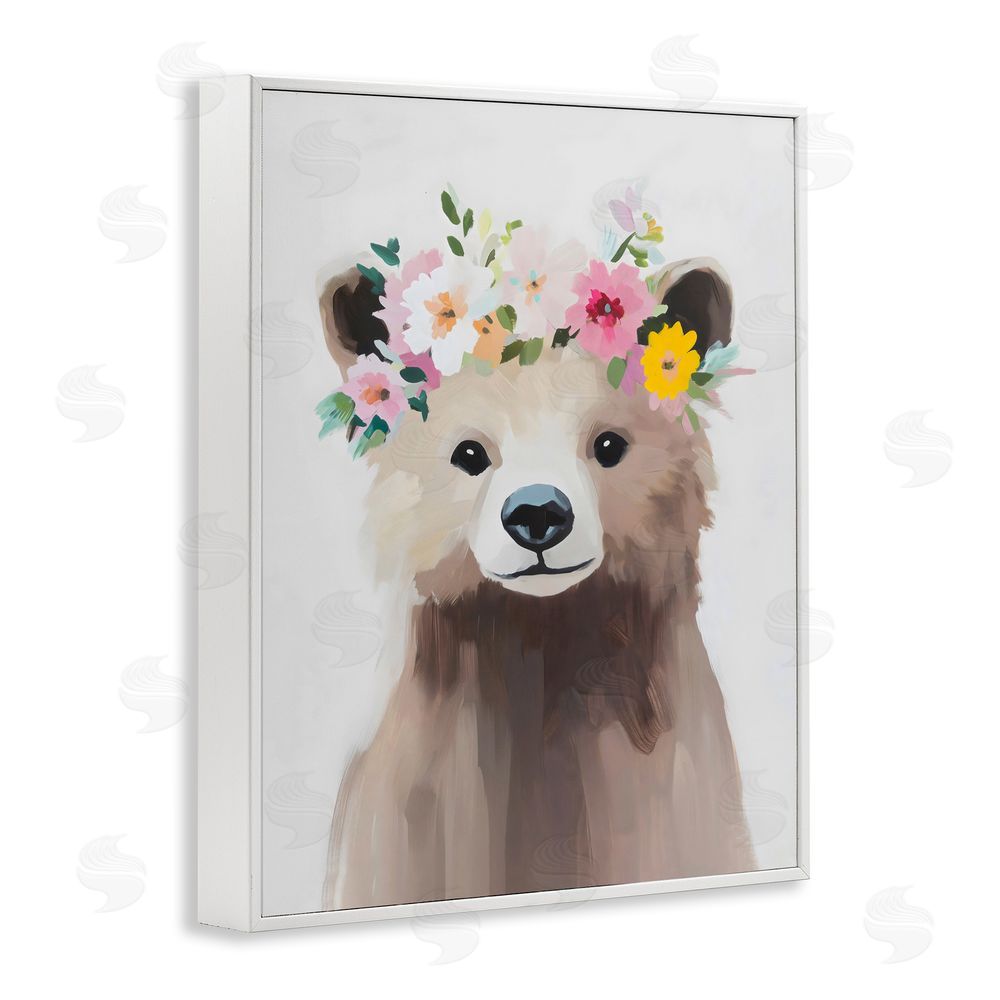 The Prints Vibe Flower Crown Bear White Framed Giclee Wall Art