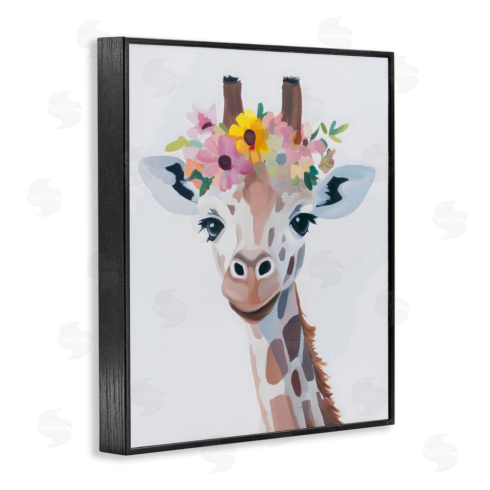 The Prints Vibe Flower Crown Giraffe Black Framed Giclee Wall Art