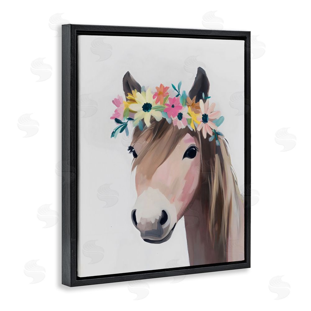 The Prints Vibe Flower Crown Horse Black Floating Framed Canvas Wall Art
