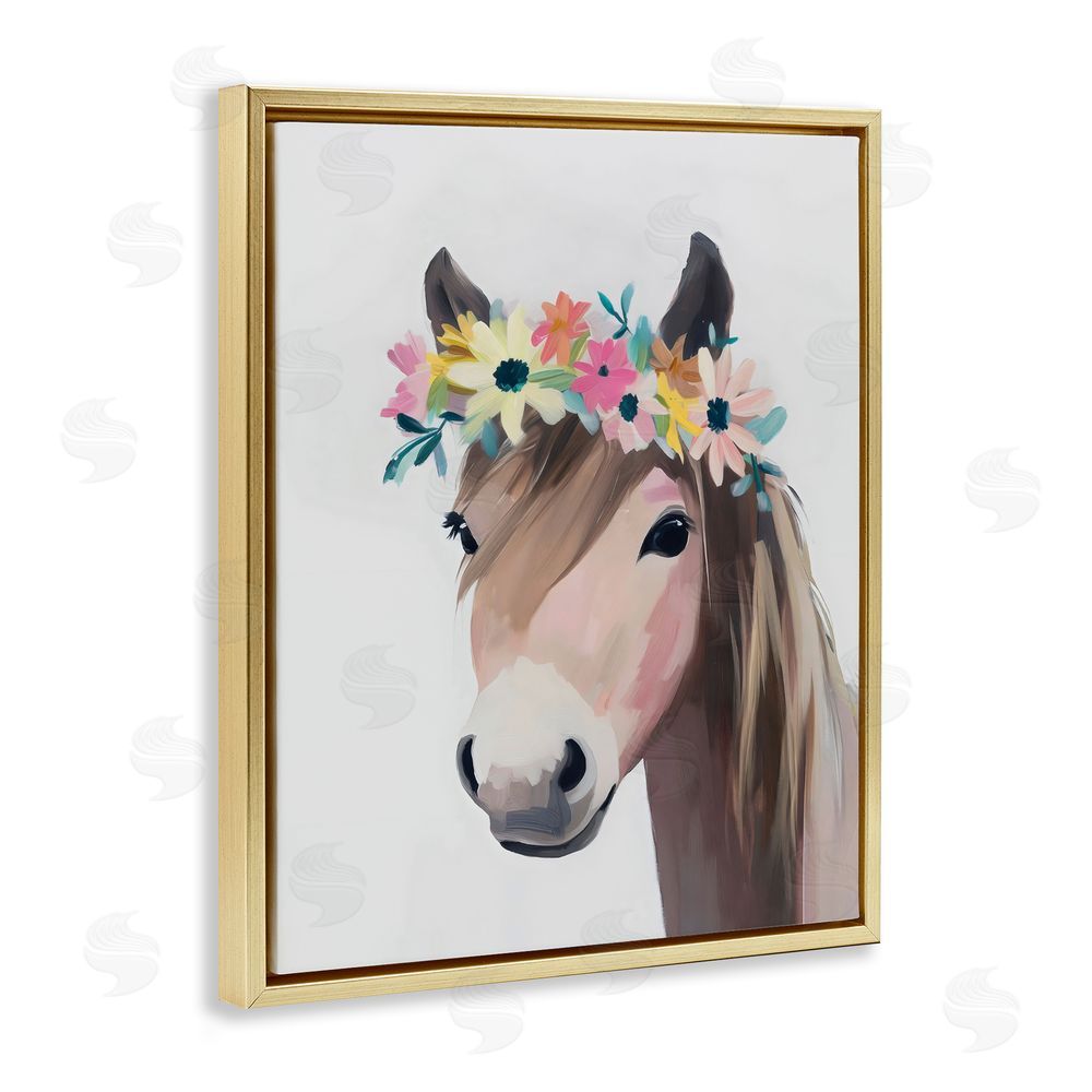 The Prints Vibe Flower Crown Horse Gold Floating Framed Canvas Wall Art